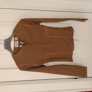 Pout Autumn Combo Striped Top With button Placket, Size Large